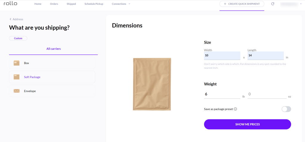 cheapest way to ship a package using Rollo Ship