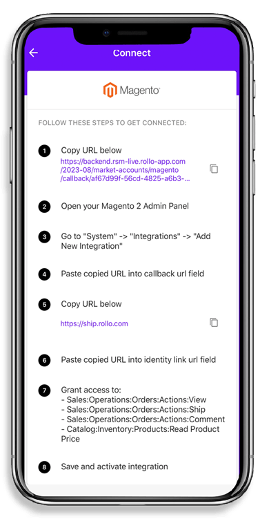 Connect Your Magento Store to the Rollo App for shipping discounts, grouping of orders, and more!