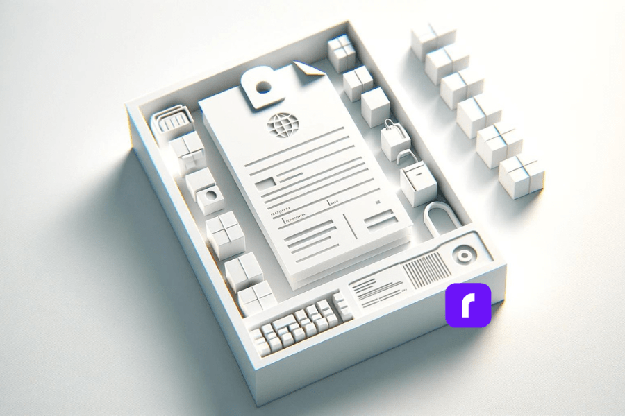 A packing slip, along with package items inside an open box.